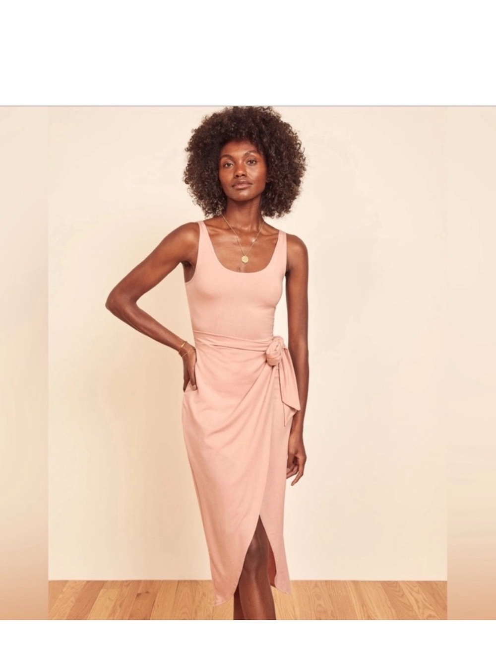 Reformation Kaila blush pink wrap dress midi tulip hem size XL